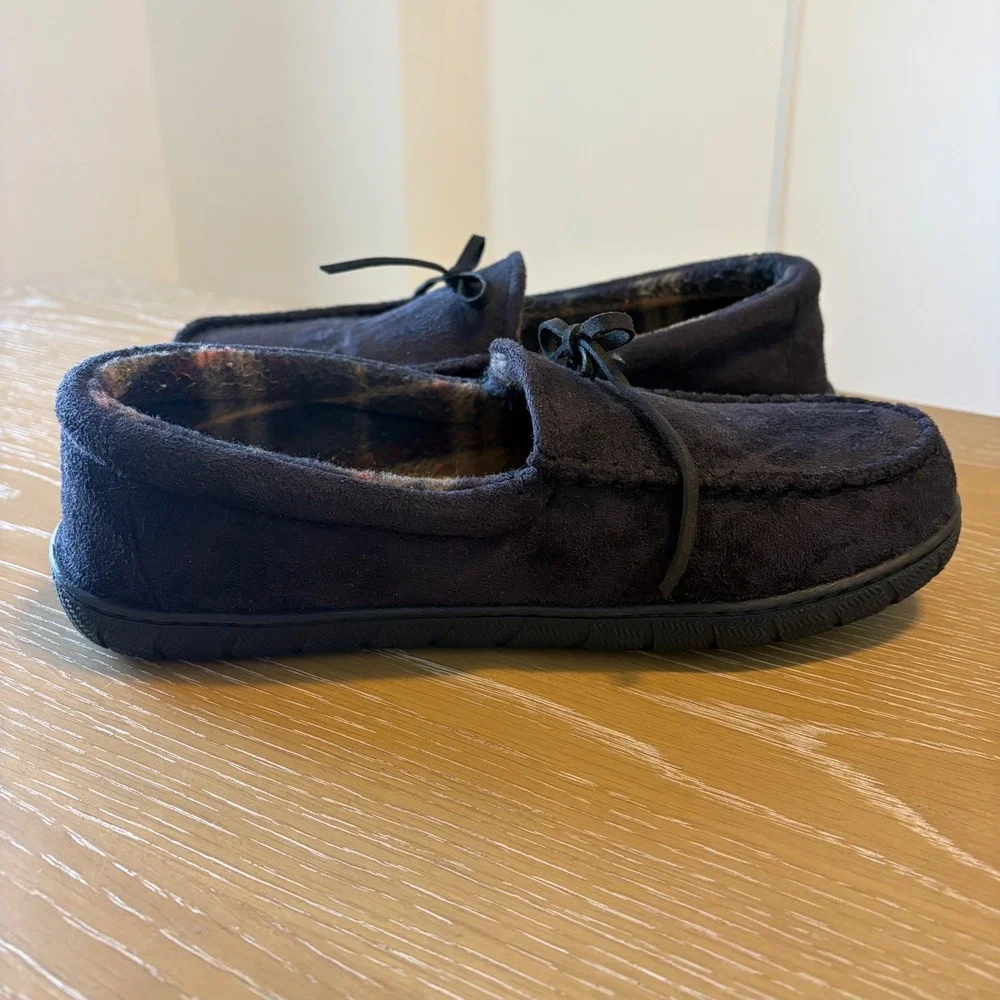 Dockers‎ Mens Black Faux Suede Memory Foam Moccasin Slippers Size Large 9-10